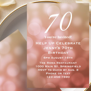 Elegant 70th Birthday For Her in Pink Bokeh Invitation