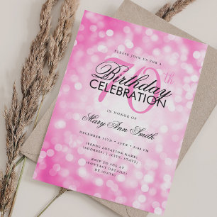 Elegant 70th Birthday Glam Hot Pink Shimmer Light Invitation