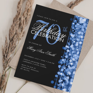 Elegant 70th Birthday Glam Sparkles Navy  Invitation