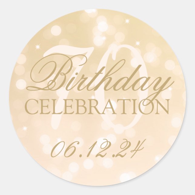 Elegant 70th Birthday Gold Bokeh Sparkle Lights Classic Round Sticker (Front)