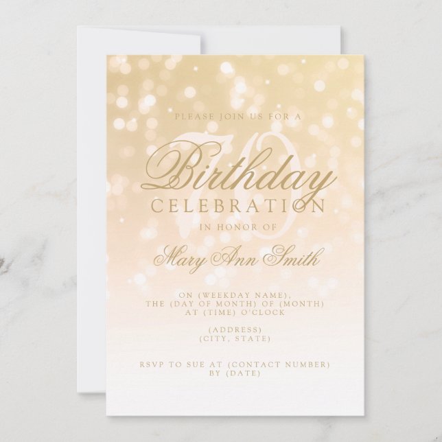 Elegant 70th Birthday Gold Bokeh Sparkle Lights Invitation (Front)