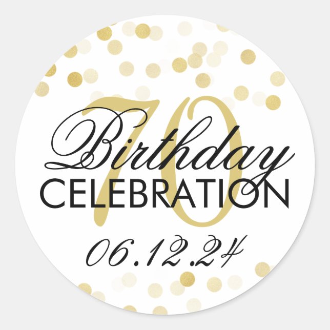 Elegant 70th Birthday Gold Foil Glitter Lights Classic Round Sticker (Front)