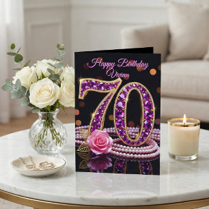 Elegant 70th Birthday Gold Purple Amethyst Rose  Card