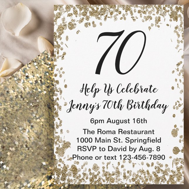 Elegant 70th Birthday Invitation For Her in Gold (Creator Uploaded)
