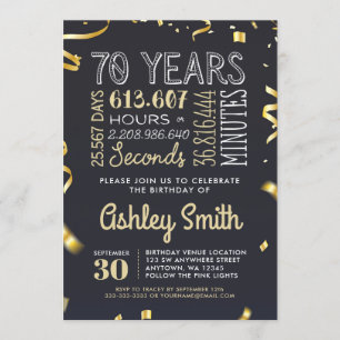 Elegant 70th Birthday Invitation Gold Glitter