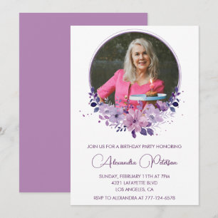 Elegant 70th birthday invitation Photo Floral Boho