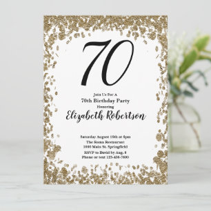 Elegant 70th Birthday Invitation With Gold Sequins