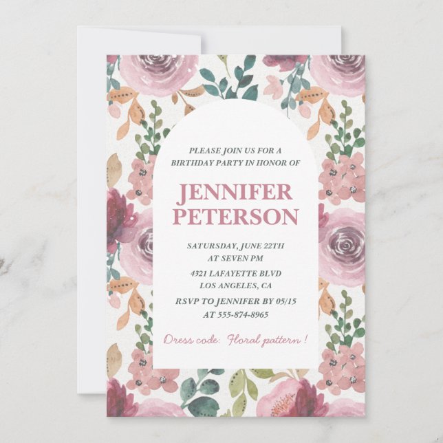 Elegant 70th birthday invitations Floral Boho (Front)