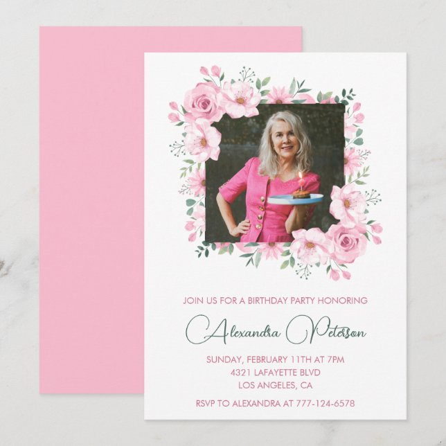 Elegant 70th birthday invitations Photo Boho  (Front/Back)