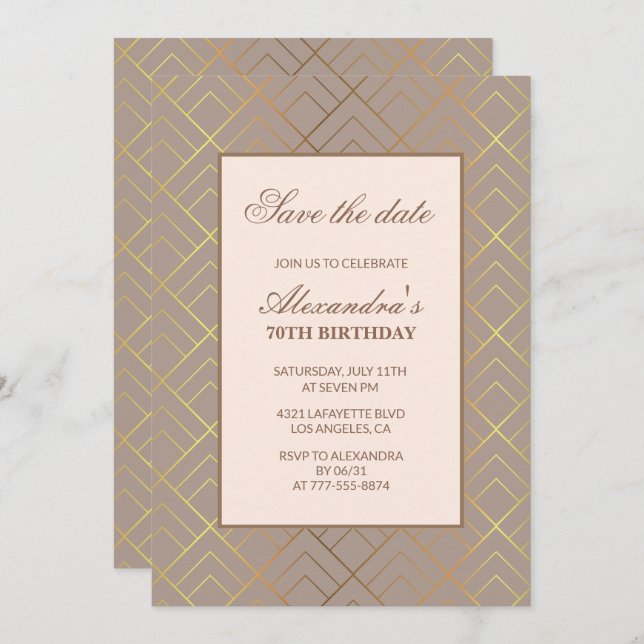 Elegant 70th birthday invitations Save the date  (Front/Back)