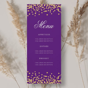 Elegant 70th Birthday Menu Gold Purple Confetti Invitation