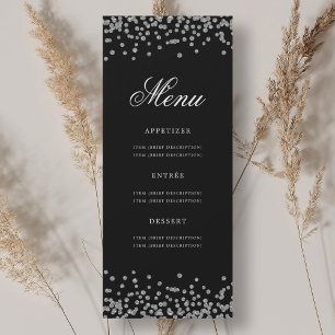 Elegant 70th Birthday Menu Silver Confetti Black  Invitation