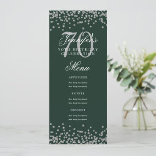 Elegant 70th Birthday Menu Silver Confetti Green  Invitation