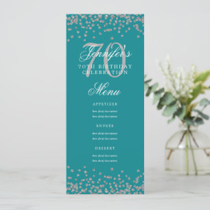 Elegant 70th Birthday Menu Silver Confetti Teal  Invitation