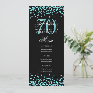 Elegant 70th Birthday Menu Teal Confetti Black  Invitation