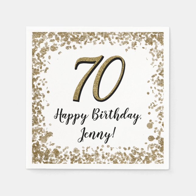 Elegant 70th Birthday Napkins Gold and Black (Front)