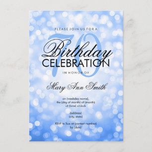 Elegant 70th Birthday Party Blue Glitter Lights Invitation