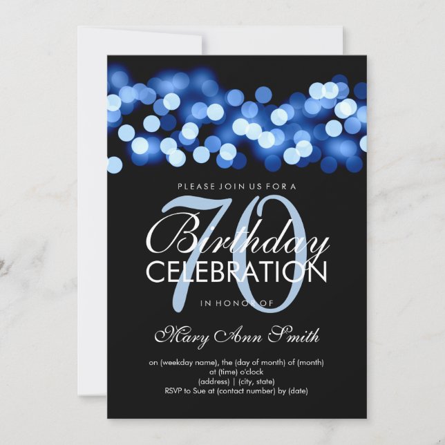 Elegant 70th Birthday Party Blue Hollywood Glam Invitation (Front)