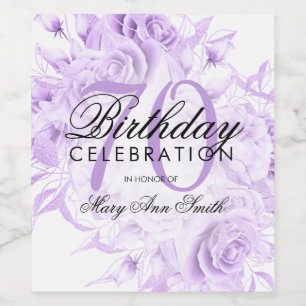 Elegant 70th Birthday Party Floral Purple Wine Label