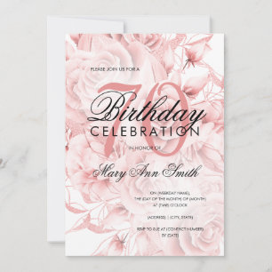 Elegant 70th Birthday Party Floral Rose Gold  Invitation