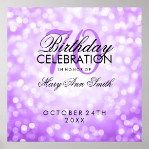 Elegant 70th Birthday Party Glitter Lights Purple Poster