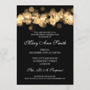 Elegant 70th Birthday Party Gold Bokeh Lights Invitation