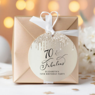 Elegant 70th Birthday Party Gold Glitter Thank You Favour Tags
