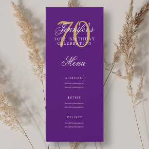 Elegant 70th Birthday Party Menu Gold Purple Invitation