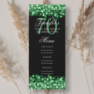Elegant 70th Birthday Party Menu Green Lights Invitation