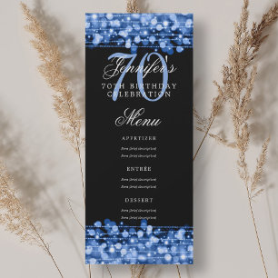 Elegant 70th Birthday Party Menu Navy Blue Lights Invitation