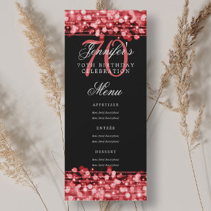 Elegant 70th Birthday Party Menu Ruby Red Lights Invitation