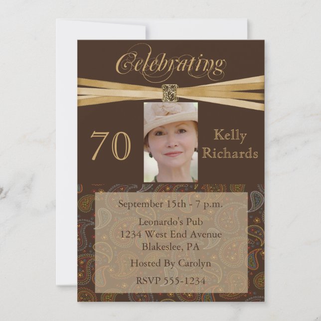 Elegant 70th Birthday Party  Photo Invitations (Front)