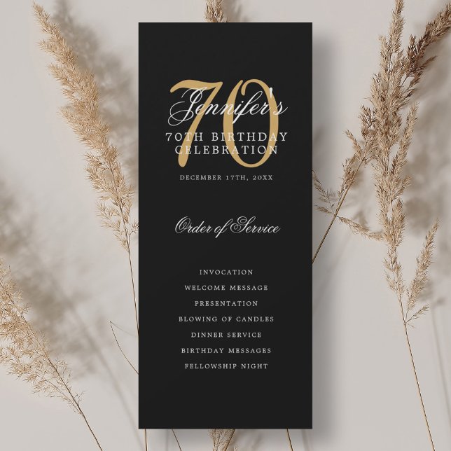 Elegant 70th Birthday Party Program Black Gold  (Elegant 70th Birthday Party Program Black Gold )
