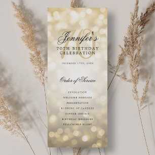 Elegant 70th Birthday Party Program Gold Bokeh