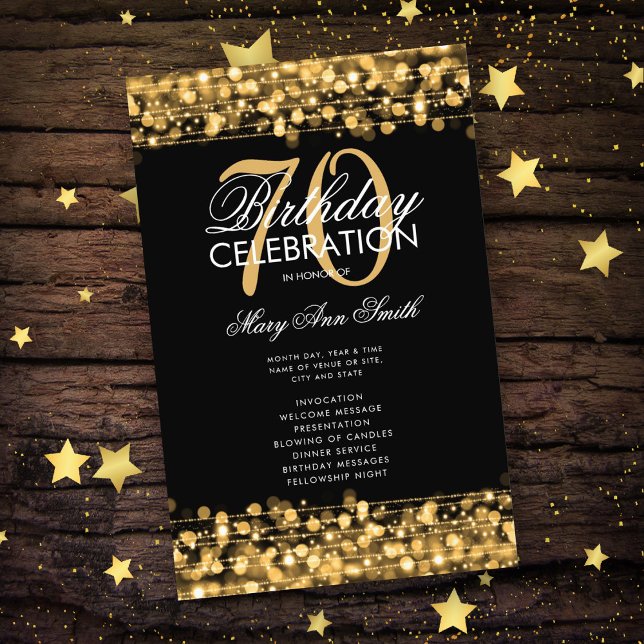 Elegant 70th Birthday Party Program Gold w/ Menu (Creator Uploaded)