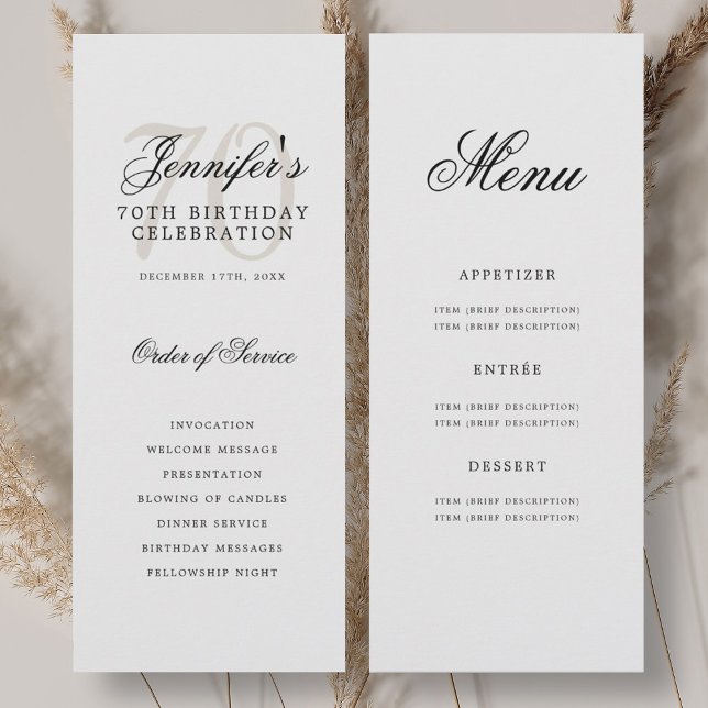 Elegant 70th Birthday Party Program + Menu (Elegant 70th Birthday Party Program + Menu)