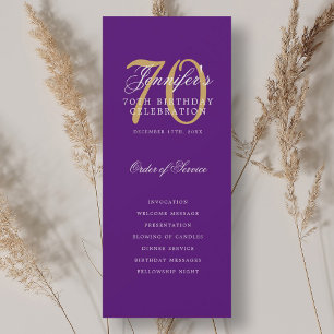 Elegant 70th Birthday Party Program Purple Gold 