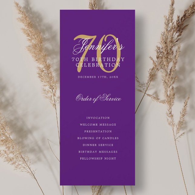 Elegant 70th Birthday Party Program Purple Gold  (Creator Uploaded)