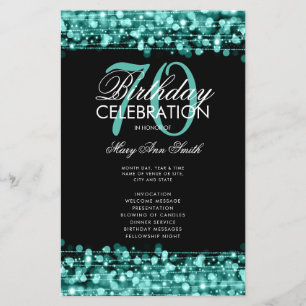 Elegant 70th Birthday Party Program Teal Menu