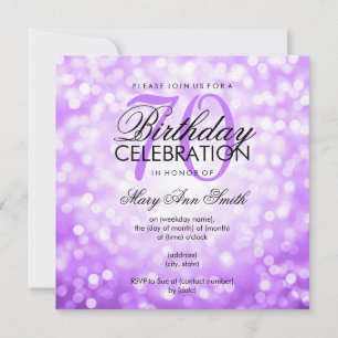 Elegant 70th Birthday Party Purple Glitter Lights Invitation