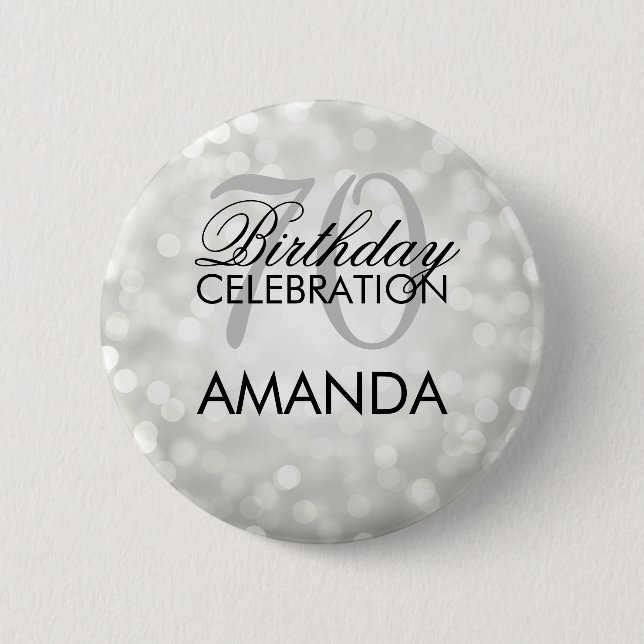 Elegant 70th Birthday Party Silver Glitter Lights 2 Inch Round Button (Front)