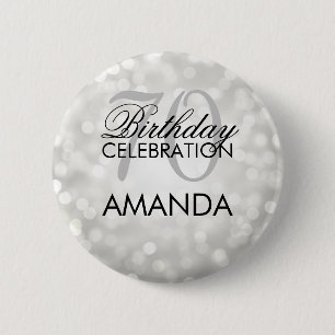 Elegant 70th Birthday Party Silver Glitter Lights 2 Inch Round Button