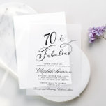 Elegant 70th Birthday Party Vellum Invitations<br><div class="desc">Elegant and chic 70th birthday party vellum invitation featuring "70 & Fabulous" and her name in classic calligraphy scripts and the party details in simple,  modern typography. Overlay it on her favourite photo for a sophisticated touch.</div>