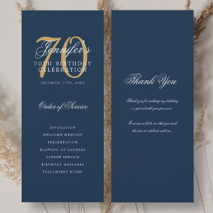 Elegant 70th Birthday Program Gold Navy Thank You