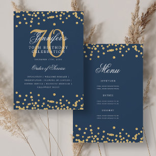 Elegant 70th Birthday Program Menu Gold Navy Blue