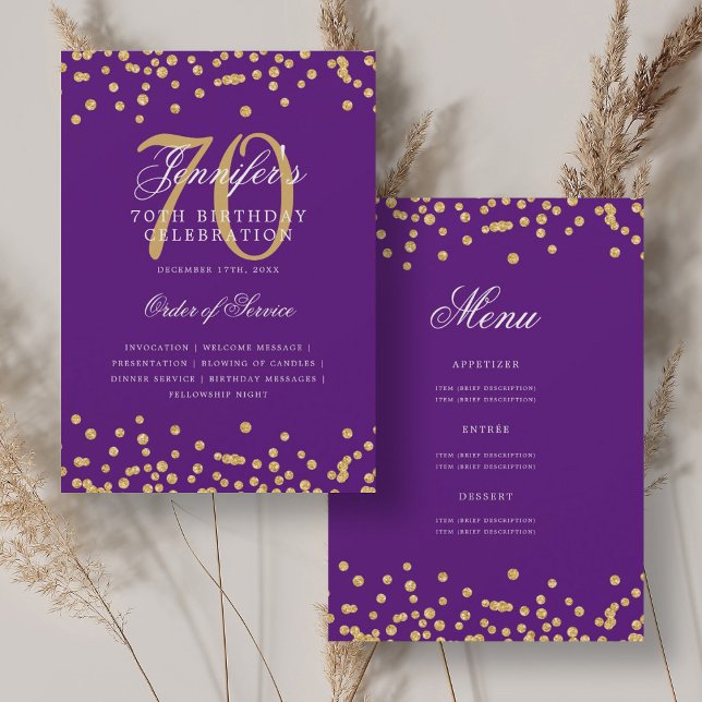 Elegant 70th Birthday Program Menu Gold Purple  (Elegant 70th Birthday Program Menu Gold Purple )