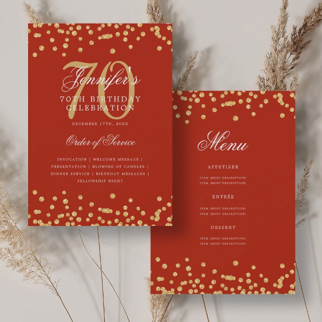 Elegant 70th Birthday Program Menu Gold Red  (Creator Uploaded)