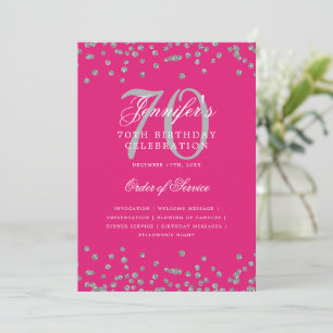 Elegant 70th Birthday Program Menu Silver Hot Pink
