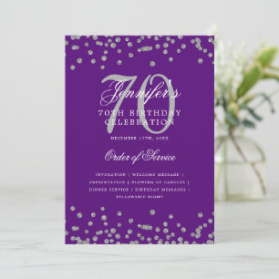 Elegant 70th Birthday Program Menu Silver Purple 