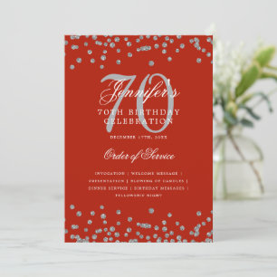 Elegant 70th Birthday Program Menu Silver Red